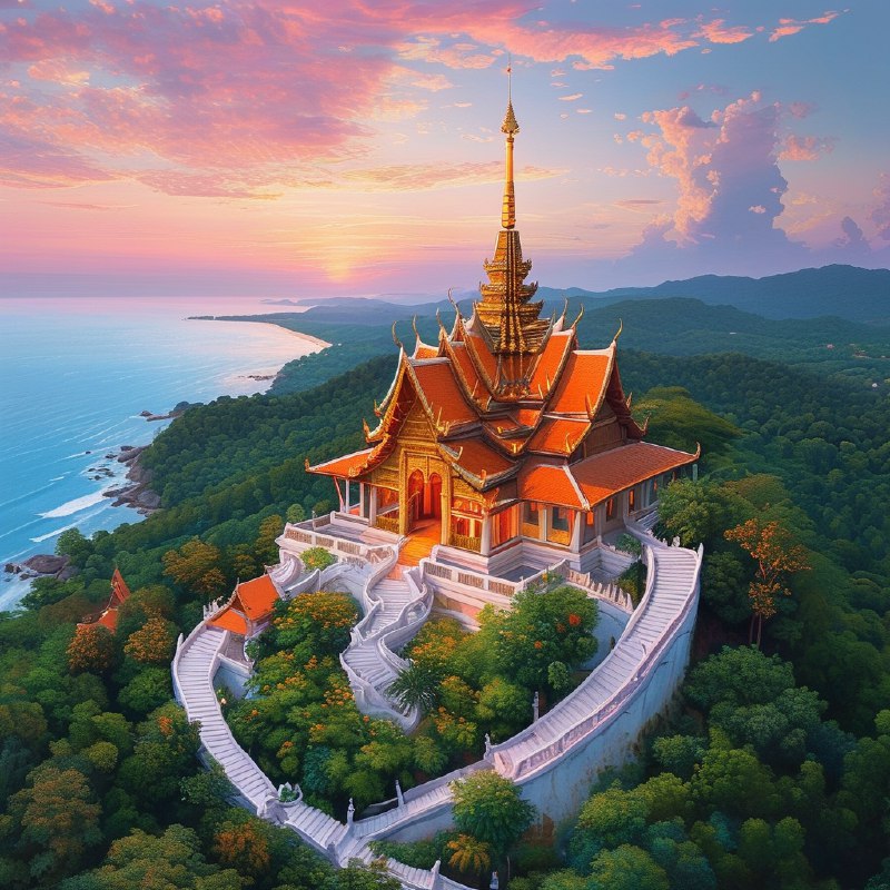 #Bing_Wallpaper在黄昏时分俯瞰泰国班克鲁特的唐赛寺壮丽景色