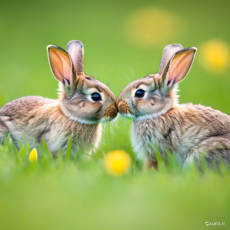 #Bing_Wallpaper“两只野生的小兔子，毛茸茸的柔软皮毛，正在生机盎然的春天草地上嬉戏地依偎在一起