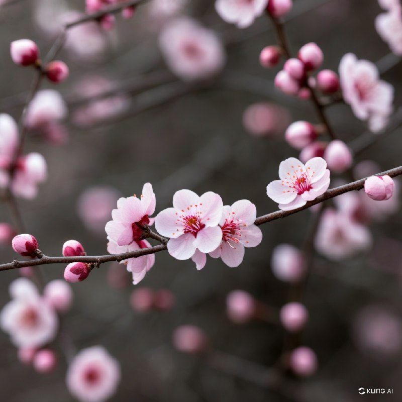 #Bing_Wallpaper盛开的娇嫩梅花，柔粉色的花瓣散发出优雅与精细的魅力，点缀在纤细的深棕色枝条上