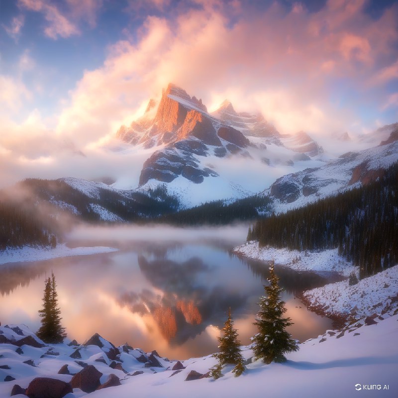 #Bing_Wallpaper一座巍峨的山峰穿过翻滚的云层，在落日的暖色调中矗立