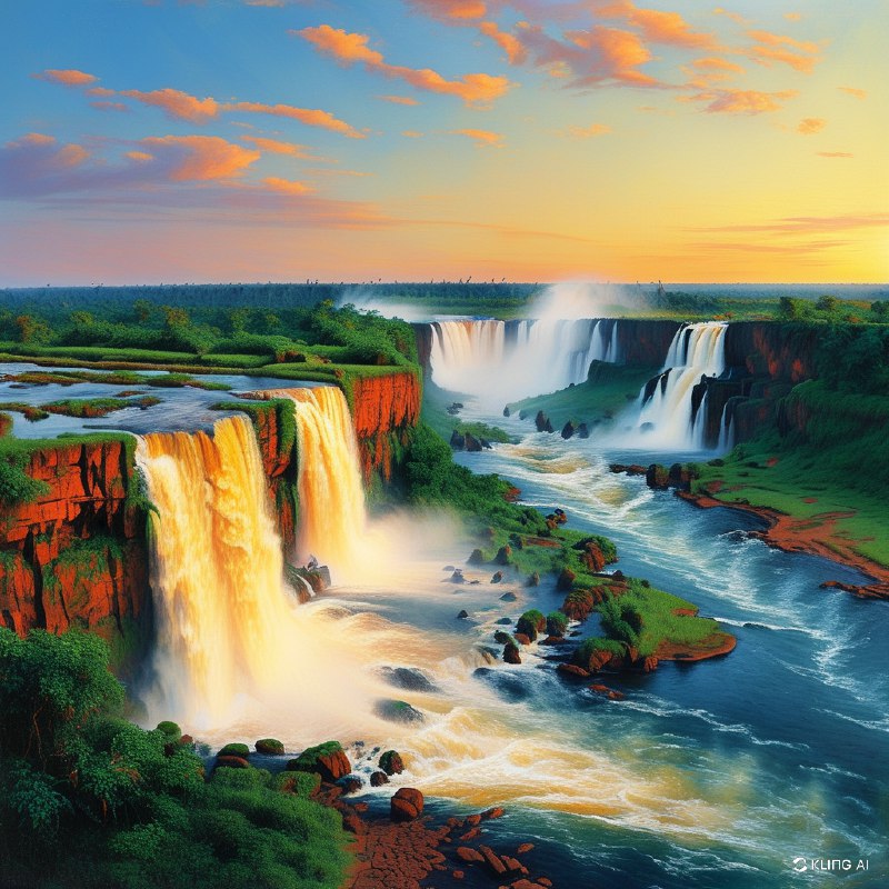 #Bing_Wallpaper“从巴西巴拉那州望去的雄伟伊瓜苏瀑布，这一令人叹为观止的水流从郁郁葱葱的悬崖上倾泻而下，周围环绕着生机盎然的绿色植被和布满青苔的岩石