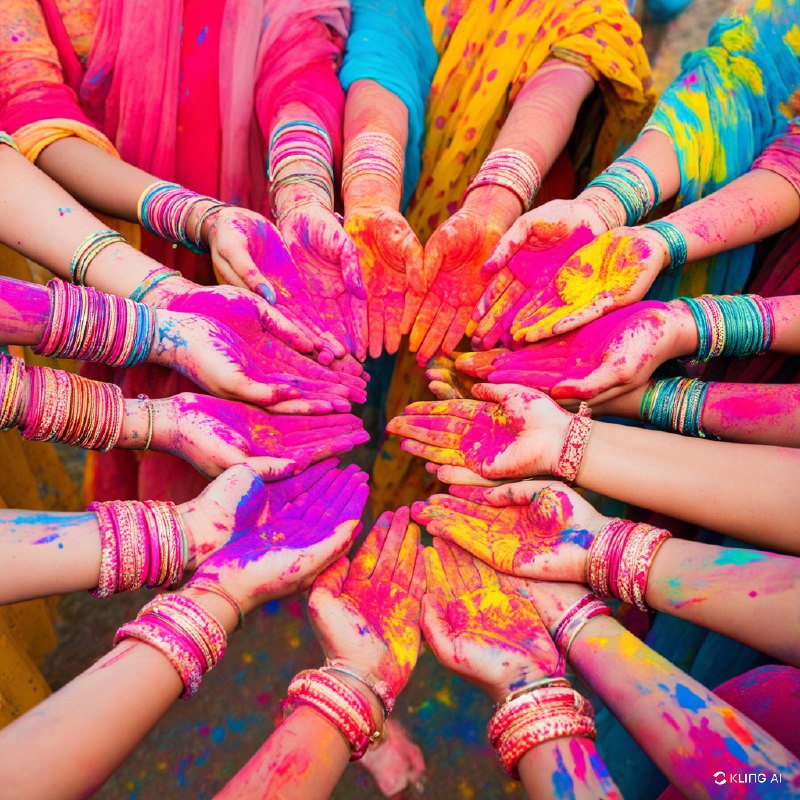 #Bing_Wallpaper在印度斋浦尔热烈庆祝的洒红节，色彩斑斓的粉末洒满双手和衣服，象征着欢乐与团结