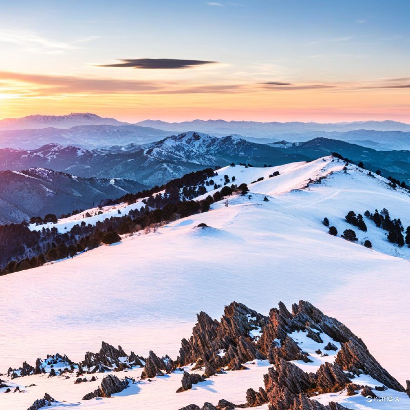 #Bing_Wallpaper壮丽的冬季景色展现在加泰罗尼亚比利牛斯山的科尔德阿雷斯，雪花点缀的起伏山丘与嶙峋的岩石露头映入眼帘