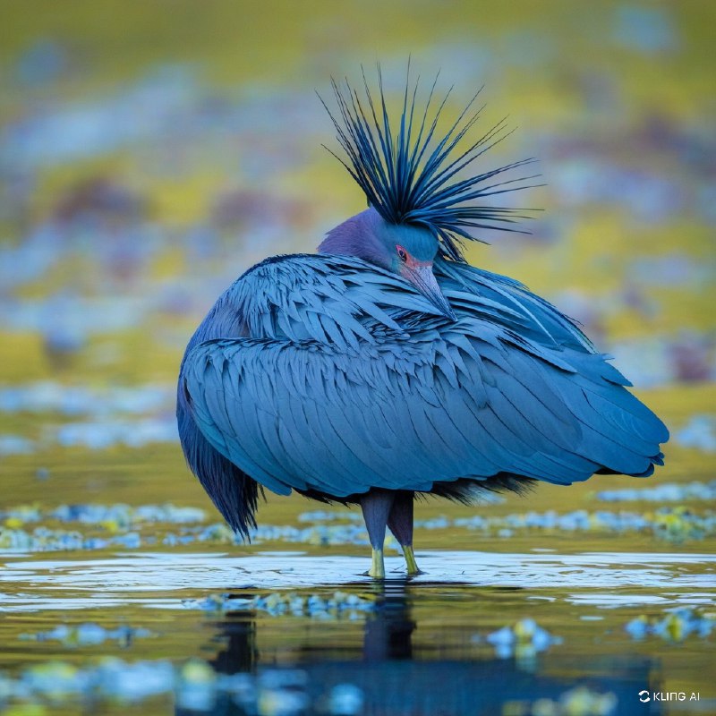 #Bing_Wallpaper一只黑鹭正在展示其标志性的“伞形觅食”技巧，深色的羽毛张开形成一个戏剧性的圆形伞状穹顶，几乎触及水面，营造出一种飘渺而富有层次感的拱形景观