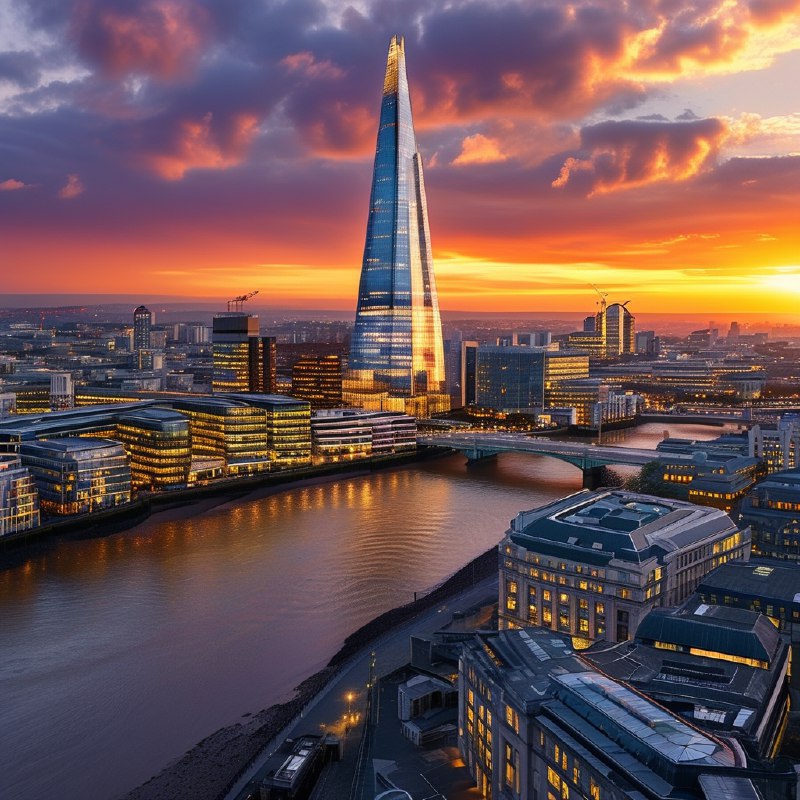 #Bing_Wallpaper“日落时分，伦敦的壮丽城市景观令人心生敬畏，以耸立在天际线上的碎片大厦（The Shard）为焦点