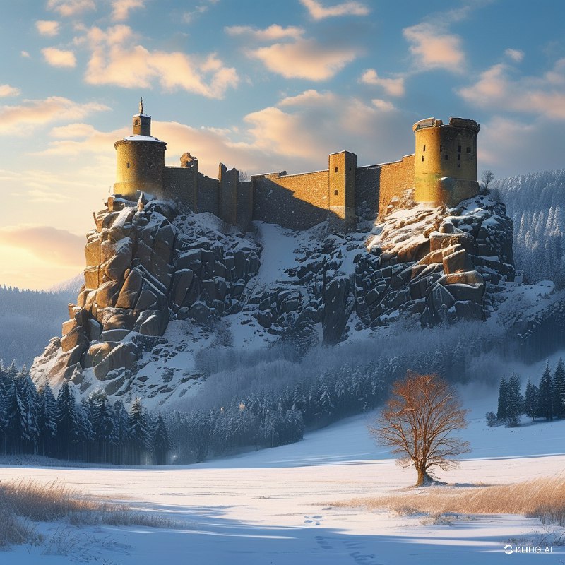 #Bing_Wallpaper位于德国萨克森小瑞士地区的国王石堡垒巍然矗立在陡峭的砂岩高原之上，周围环绕着银装素裹的冬日景色