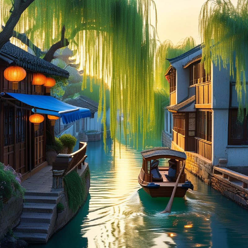 #Bing_Wallpaper江苏省苏州传统水乡的春日黄昏场景充满静谧与诗意