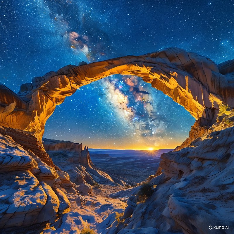#Bing_Wallpaper"犹他州美国拱门国家公园内，一座宏伟的天然砂岩拱门框住了令人叹为观止的银河，这是一个夜晚的沙漠景观和宇宙奇观