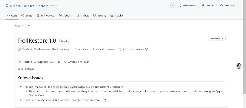 巨魔TrollRestore 今天起支持iOS17.0巨魔更新支持iOS17.0及iPad OS17.0设备GitHub#Apple #iOS
