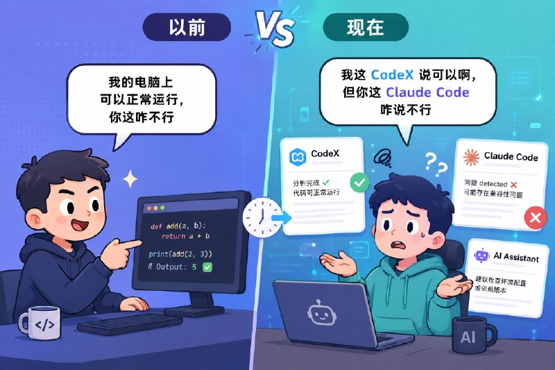 以前：我的电脑上可以正常运行，你这咋不行现在：我这 CodeX 说可以啊，但你这 Claude Code 咋说不行