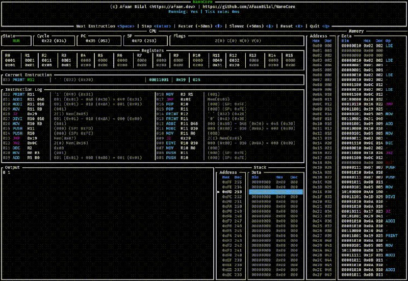 #开源项目#系统编程#Rust教学项目NanoCore，采用Rust编写的8位CPU模拟器，用来理解指令集设计、CPU架构原理等
