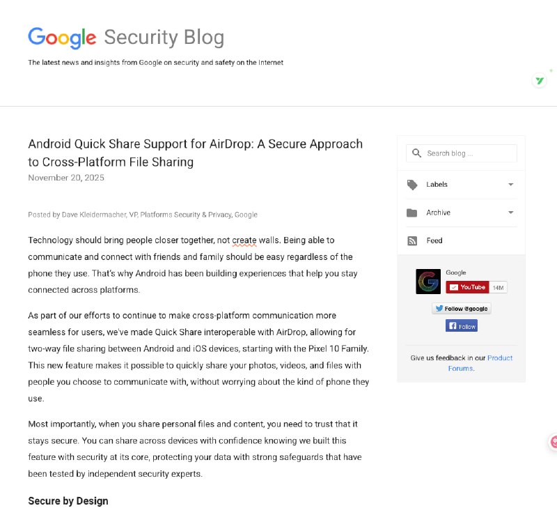 谷歌之前在 Pixel 10 系列上使用 Quick Share 兼容了 AirDrop 双向互传文件，但当时很多人并没有搞清楚谷歌是如何破解苹果 AirDrop 协议的