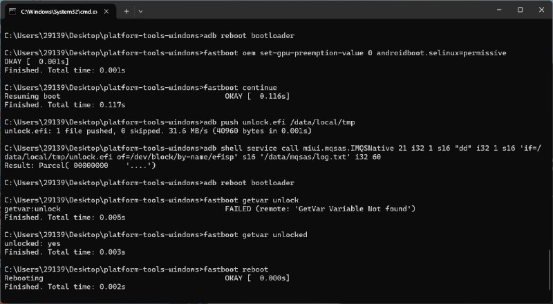 又出了个 selinux 的洞，绷不住了这下可以一键解锁了fastboot oem set-gpu-preemption-value 0 androidboot.selinux=permissiveKingroot 复苏了