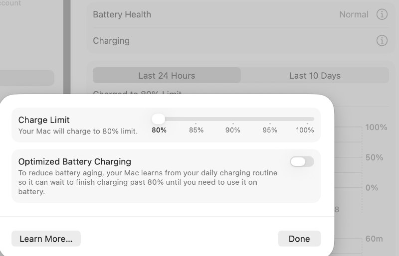  #macOS 26.4 能设置电池充电上限了（80% - 100%）
