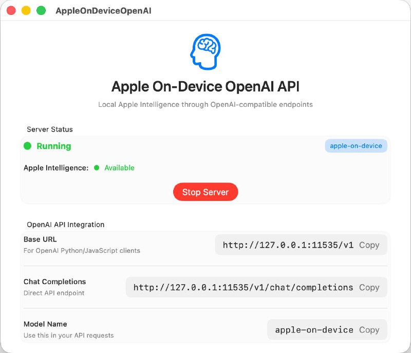apple-on-device-openai - 通过 OpenAI 格式 API 在本地调用苹果 AI 模型