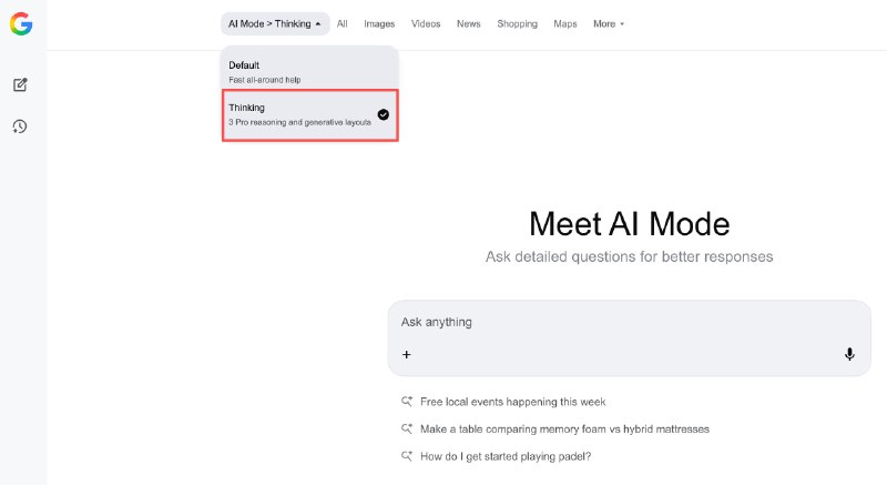 Google 搜索的 AI Mode 也加了 Gemini 3 Pro