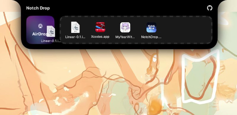 #GitHub情报 #macOS #APP🗂 NotchDrop：将你的 MacBook 刘海变成一个方便的文件传输区域🔗：GitHub | Releases👉 Features- 应该可以和你喜爱的菜单栏管理器同时使用- 将文件拖放到挪翅丢便可暂存一天- 将文件拖放到挪翅丢左侧的 AirDrop 便可直接发送- 点击即可打开文件- 按住 Option 键并点击 X 按钮删除文件- 完全开源并注重隐私， 完全免费💡 MacBook 的「刘海」被人吐槽至今，如今它又有了新玩法、新用途：作为文件临时存放 / 传输区域